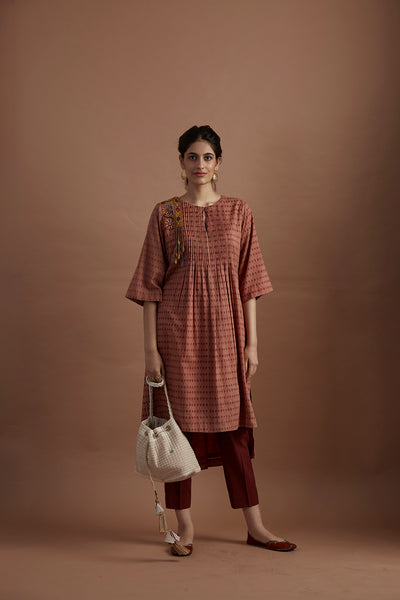OLD ROSE PRINTED &EMBROIDERED TUNIC (VEG-09/TNC)