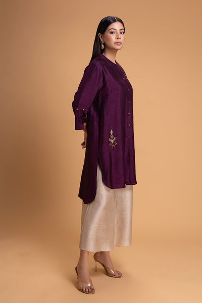PURPLE DUPION EMB. KURTA SET (2 PCS)
