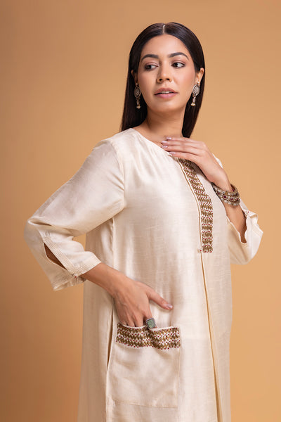 IVORY DUPION EMB. KURTA SET (2 PCS)
