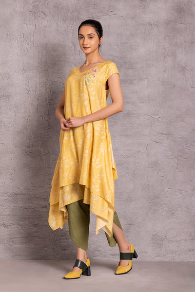 Yellow silk mulmul embroidered tunic (HB-19/KUR)