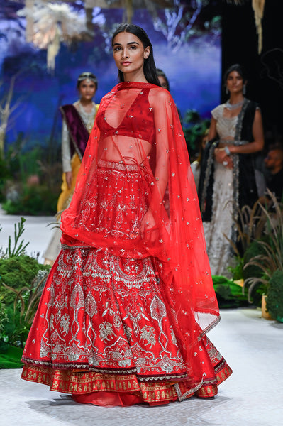Red Mushroo & Dupion Embroidered Lehenga Set (Tl-07/bls, Sl-03, Sl-03/dup)
