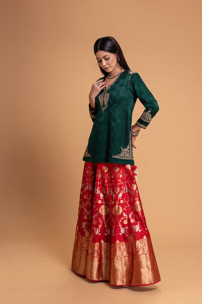 RED BROCADE LEHENGA SET (2 PCS)