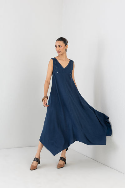 BLUE MELANGE HANDKERCHIEF SLEEVELESS TUNIC (1 PC)