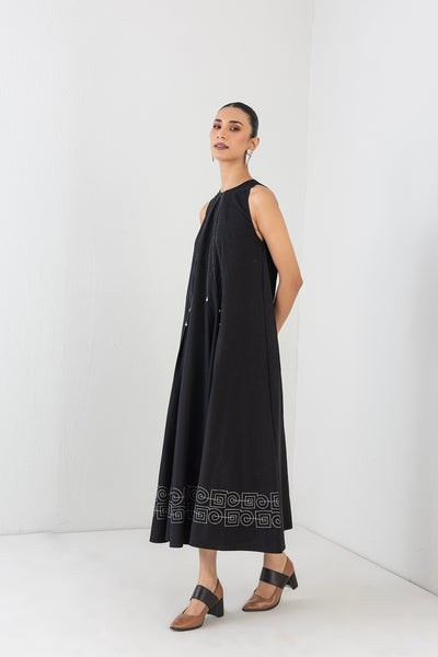 BLACK MELANGE LONG SLEEVELESS DRESS (1 PC)