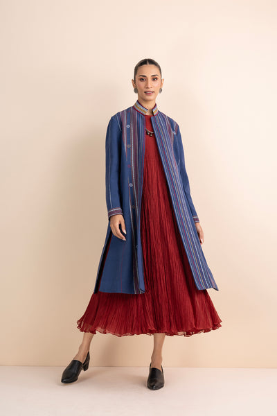 BLUE HANDLOOM COTTON LONG JACKET (1 PC)