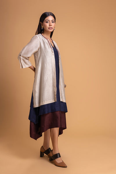 RED DUPION EMB. DRESS (1 PC)