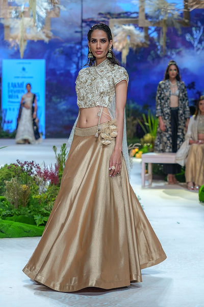 IVORY DUPION EMBROIDERED TOP WITH COPPER ANTIQUE SKIRT (TL-135/SKT, SK-30/TOP)