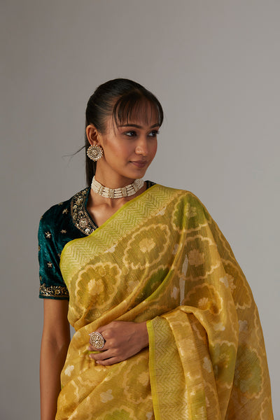 EMERALD GREEN VELVET EMBROIDERED BLOUSE (1 PC)