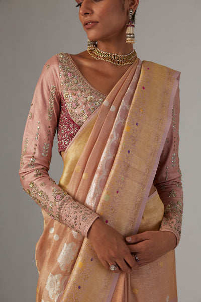 OLD ROSE BROCADE SAREE (2 PCS)