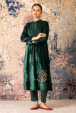 Emerald Green Velvet Embroidered Tunic Set (Vt-04)