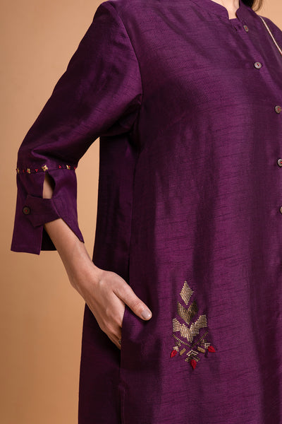 PURPLE DUPION EMB. KURTA SET (2 PCS)