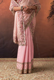 ONION PINK TUSSAR & ORGANZA EMB. TWO-PIECE SAREE SET(EVO-08) (3 PCS)