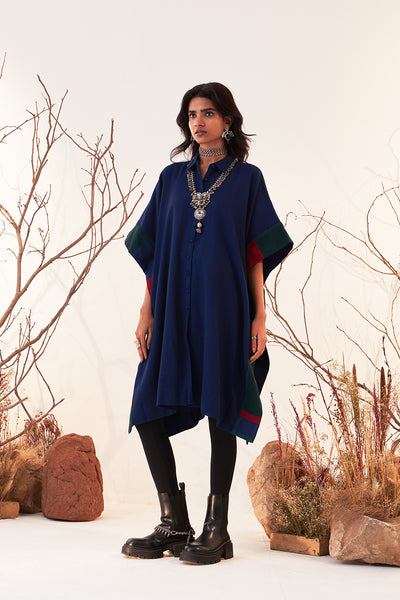 Blue Woolen Kaftan With Multicoloured Border (Wln-05/kaf)