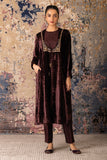 Brown Velvet Embroidered Tunic Set(Vt-03)