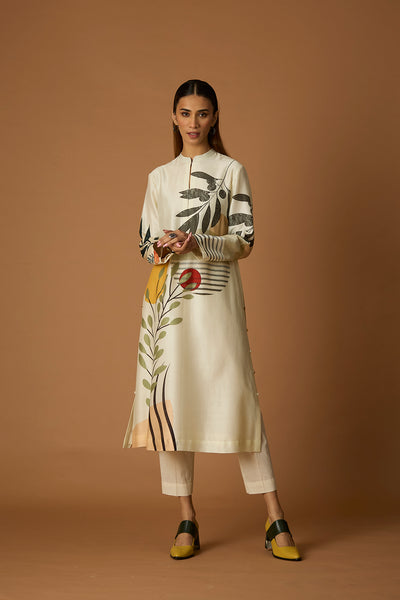 IVORY CHANDERI PRINTED TUNIC (BCC-01)