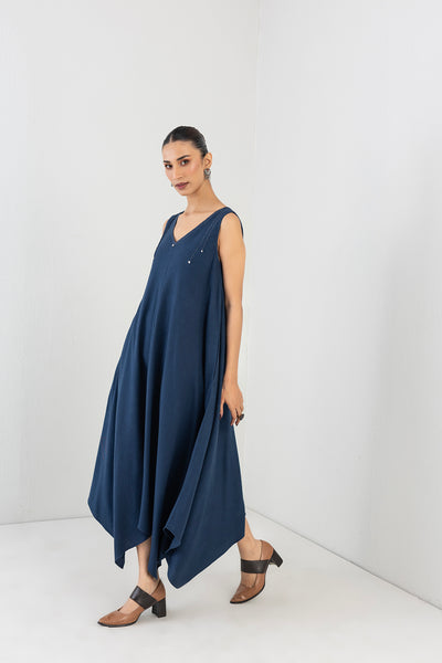 BLUE MELANGE HANDKERCHIEF SLEEVELESS TUNIC (1 PC)