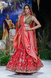 Olive Cotton Emb. Printed  Blouse With Red Dupion Emb. Lehenga And Dupatta, Red Tussar Banarasi Saree (Dmt-11/bls, Fb-32/leh, Nlb- 34012, Sl-03/dup)