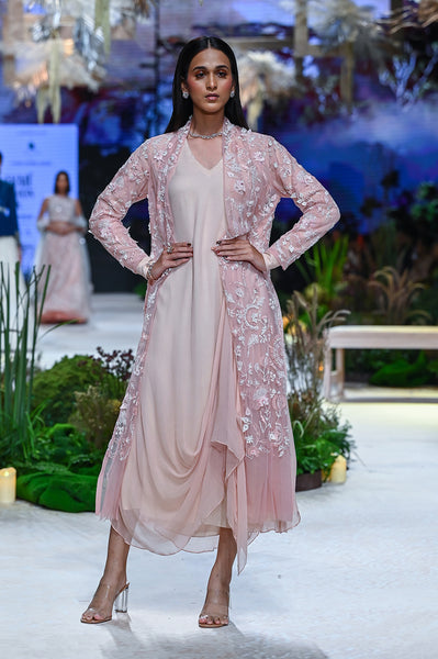 Old Rose Tulle 3d Emb.jacket & Chiffon Drape Dress (Wd-05)