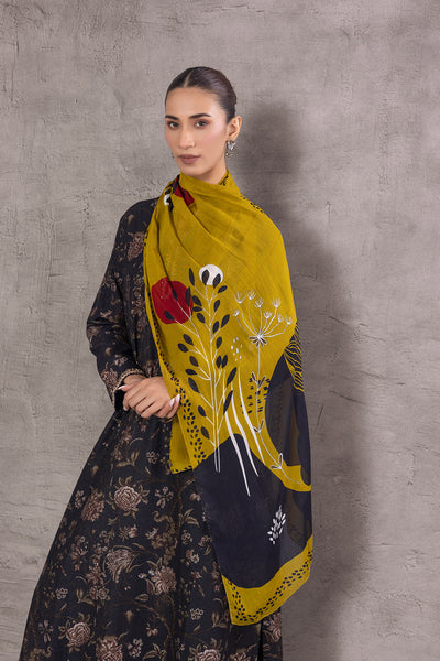 BLACK VISCOSE DUPION  PRINTED EMBROIDERED TAGAAI KURTA (DC-02/KUR)