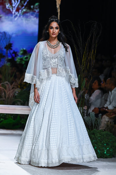 Ivory Emb. Chikankari Lehenga  (FA-27/LEH +CRN)