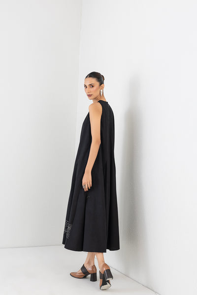 BLACK MELANGE LONG SLEEVELESS DRESS (1 PC)