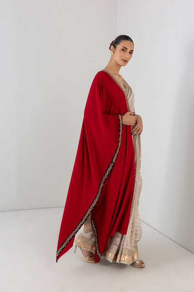 BLOOD RED EMBROIDERED WOOLLEN SHAWL (1 PC)