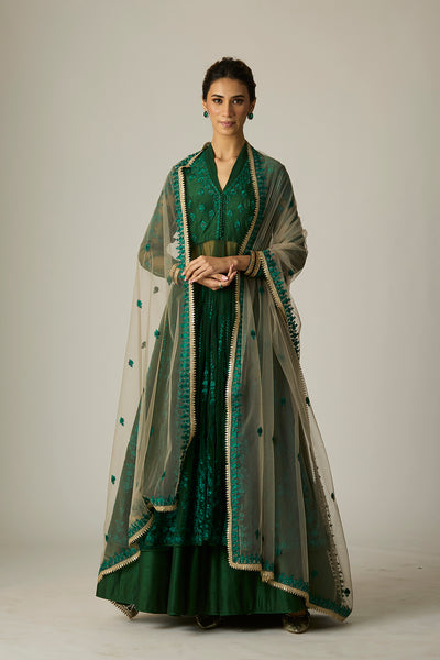GREEN TULLE EMBROIDERED ANARKALI SET(3 PCS)