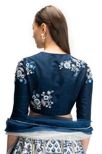 DARK BLUE DUPION EMBROIDERED BLOUSE (FA-08C/BLS)