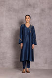 DARK BLUE VISCOSE DUPION PRINTED KURTA SET (DT-05)