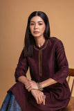 BROWN DUPION EMB. KURTA SET (2 PCS)