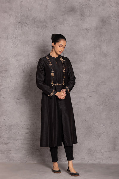 BLACK VISCOSE DUPION PRINTED KURTA SET (DT-06)