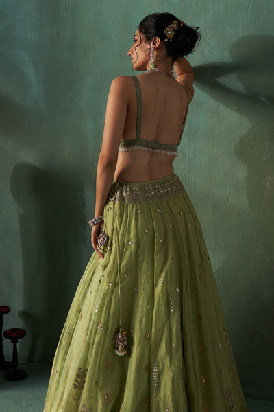 MINT TISSUE EMBROIDERED LEHENGA SET (5 PCS)