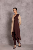 BEIGE & BROWN WOOLEN HIGH-LOW JACKET (WLN-04A)