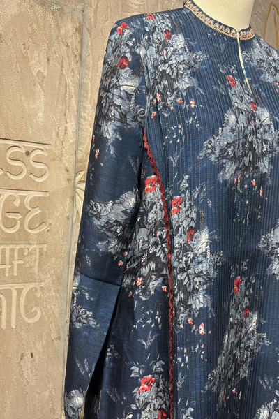 BLUE DUPION FLORAL PRINTED TUNIC ( DC-03A) (1 PC)