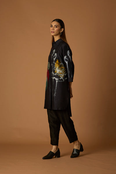 BLACK VISC. DUPION PRINTED SHIRT (BC-07)