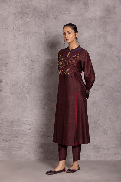 BROWN VISCOSE DUPION PRINTED KURTA SET (DT-12)