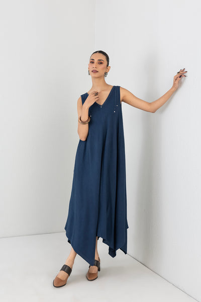 BLUE MELANGE HANDKERCHIEF SLEEVELESS TUNIC (1 PC)