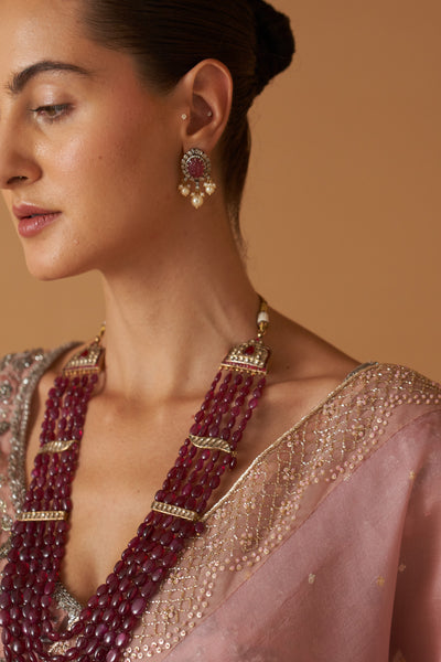 OLD ROSE ORGANZA HAND ENBROIDERED SCALLOP SAREE SET (2 PCS)