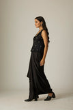 BLACK SATIN TOP COMES WITH BLACK DRAPED SKIRT ( TL-135/TOP, TL-135/SKT)