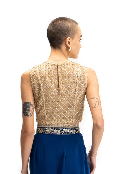 GOLD NET EMBROIDERED CROP TOP (TL-124B/TOP)