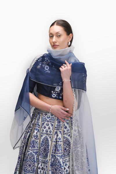 IVORY & BLUE EMBROIDERED LEHENGA SET