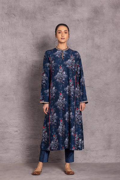 BLUE VISCOSE DUPION EMBROIDERED TUNIC ( DC-03)