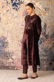 Brown Velvet Embroidered Front Panelled Tunic Set (Vt-12)