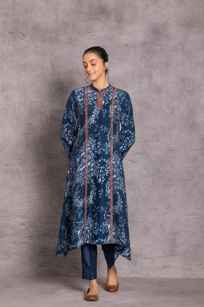 DARK BLUE VISCOSE DUPION EMBROIDERED TUNIC ( DC-04)