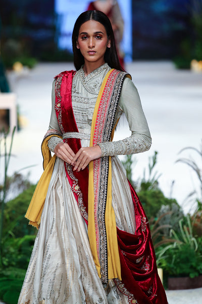 Grey Tussar Printed Angrakha  Set (  Mh-03/ang, Mh-03/skt, Mh-03/blt)