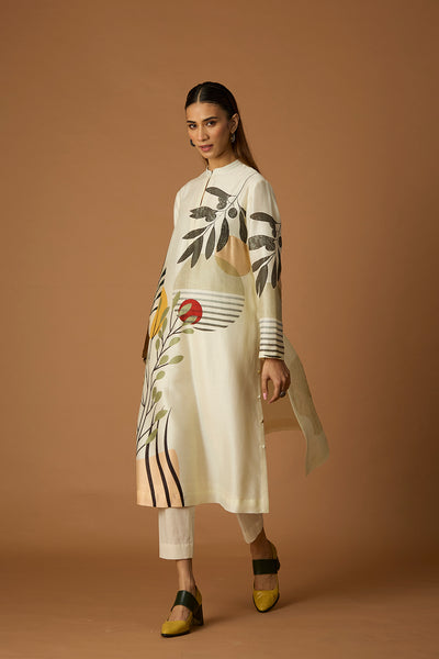 IVORY CHANDERI PRINTED TUNIC (BCC-01)