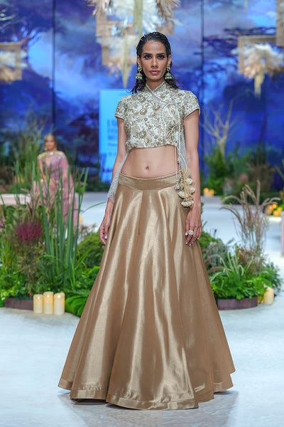 IVORY DUPION EMBROIDERED TOP WITH COPPER ANTIQUE SKIRT (TL-135/SKT, SK-30/TOP)