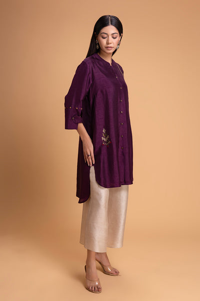PURPLE DUPION EMB. KURTA SET (2 PCS)