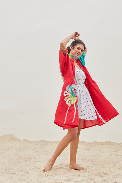 WHITE COTTON PRINTED SHORT DRESS (BFW-03A)