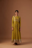 OLIVE TISSUE ANARKALI PAIRED WITH CHURIDAAR AND DUPATTA ( LS-16A)